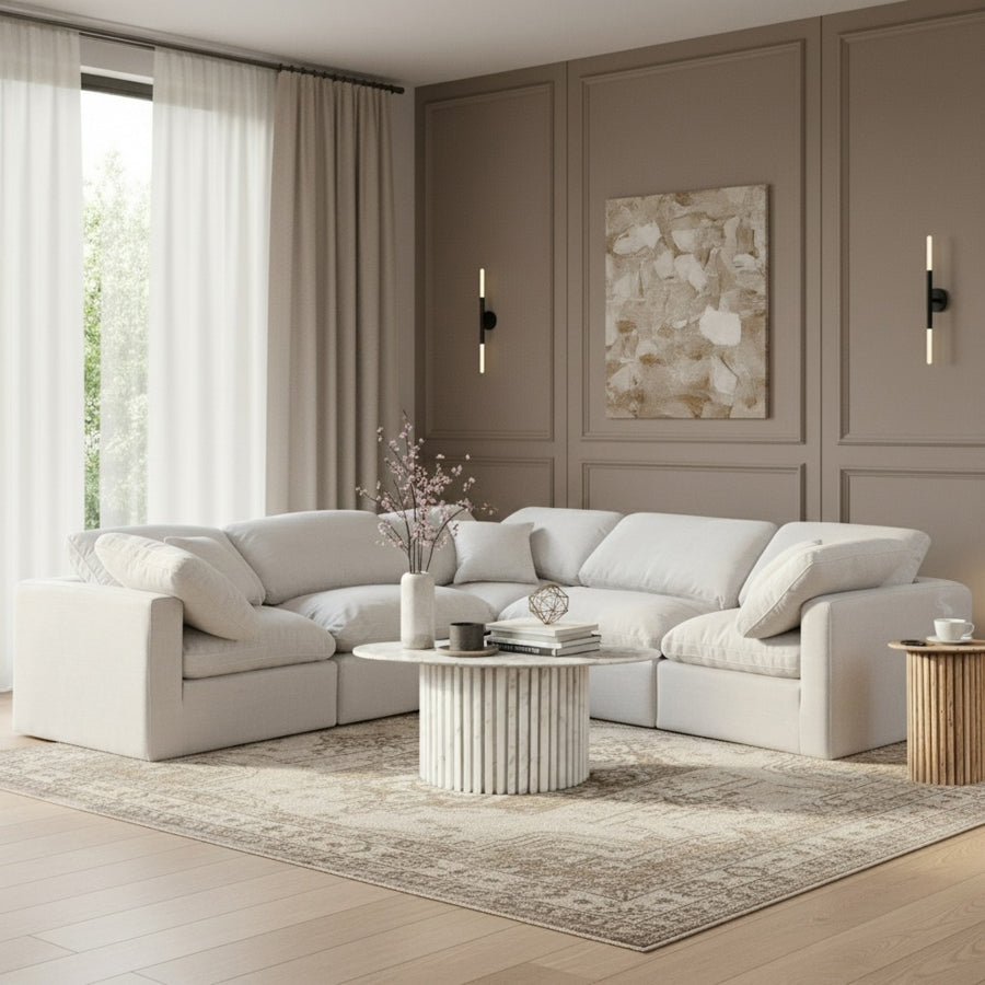 Indulge 105" Linen Textured Fabric Upholstered 5pc. Modular Sectional