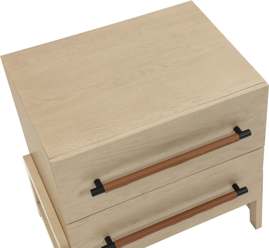 Kaya Oak Veneer And Vegan Leather Handle Night Stand