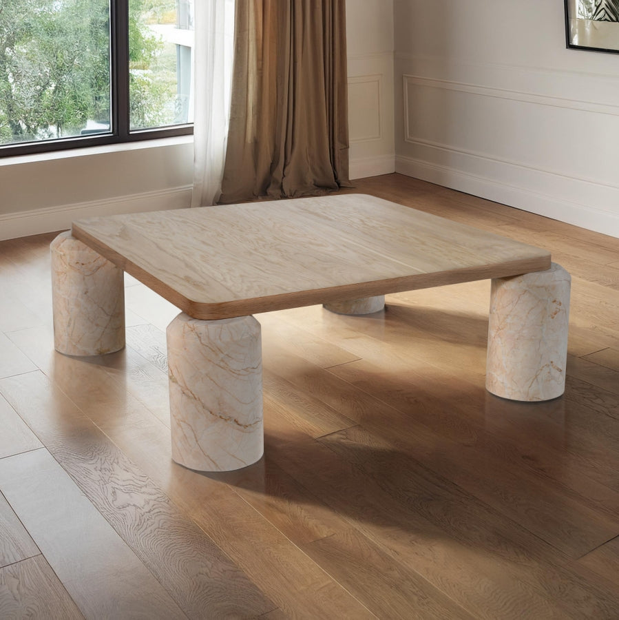Ferrara Marble Base And Oak Wood Top Coffee Table