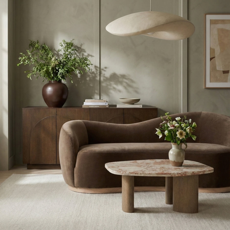 Puglia Marble Top And Oak Wood Base Coffee Table