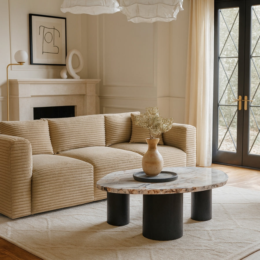 Puglia Marble Top And Oak Wood Base Coffee Table